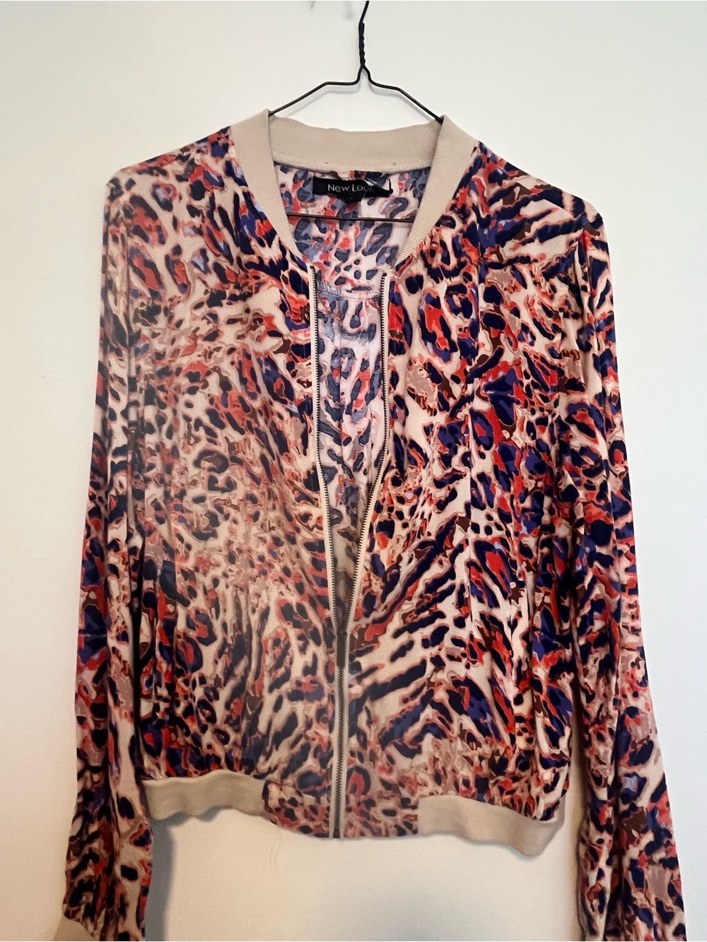 New Look Orange red and purple Leopard-Print Bomber Jacket - Picture 2 of 5